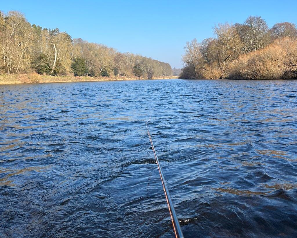 Fishing rod pointing directly into the Ricer Tweed 